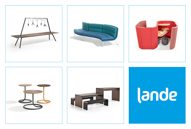 De gepresenteerde modellen: De Dock tafel, de L-IOT bijzetafel, Talks sofa, de Extru Table en de vernieuwde modulaire Rondo Uno